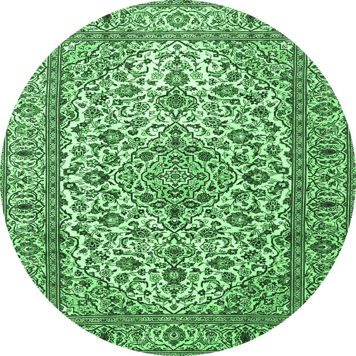 Round Machine Washable Persian Emerald Green Traditional Area Rugs, wshtr1332emgrn