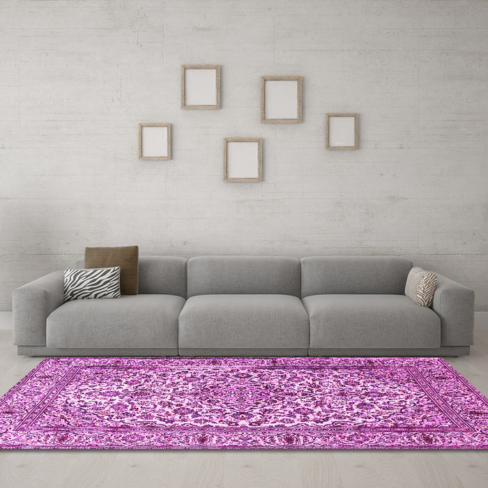Machine Washable Persian Pink Traditional Rug in a Living Room, wshtr1332pnk