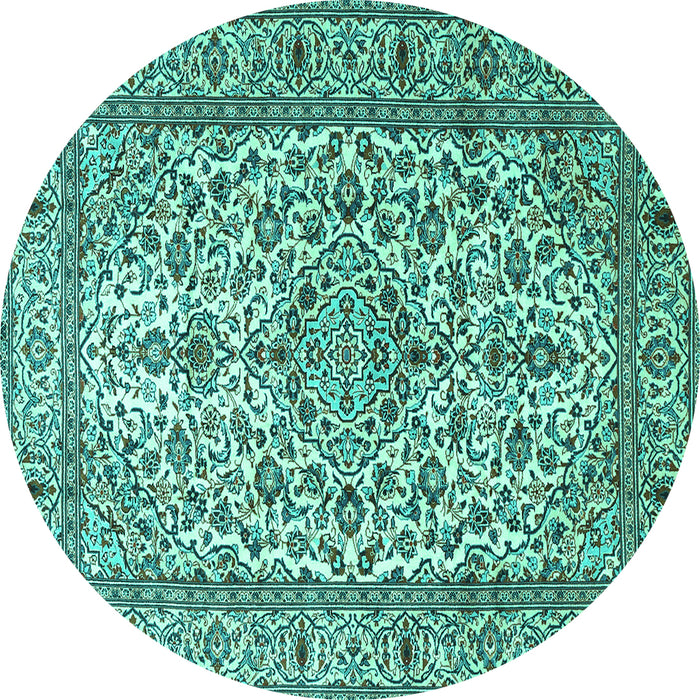 Round Machine Washable Persian Turquoise Traditional Area Rugs, wshtr1332turq