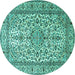 Round Machine Washable Persian Turquoise Traditional Area Rugs, wshtr1332turq