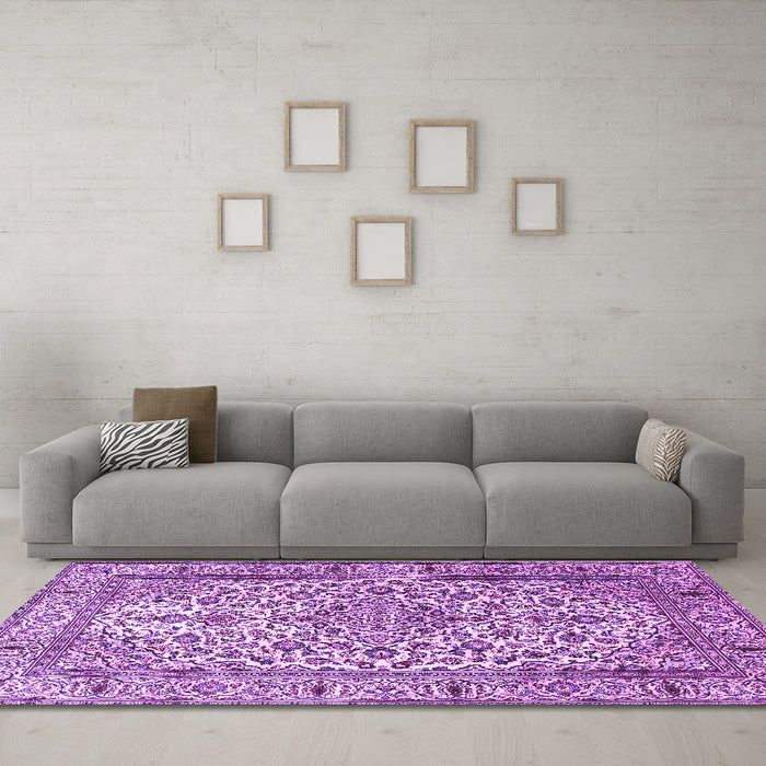 Machine Washable Persian Purple Traditional Area Rugs in a Living Room, wshtr1332pur