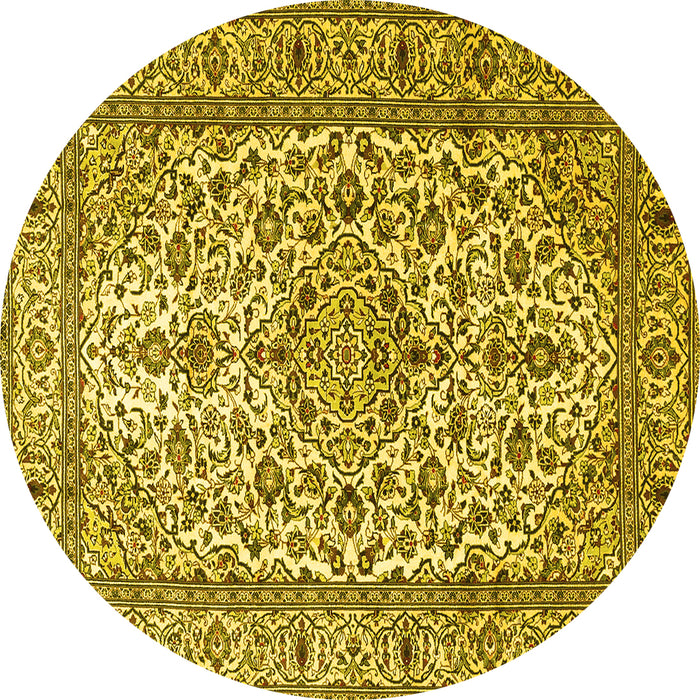 Round Machine Washable Persian Yellow Traditional Rug, wshtr1332yw