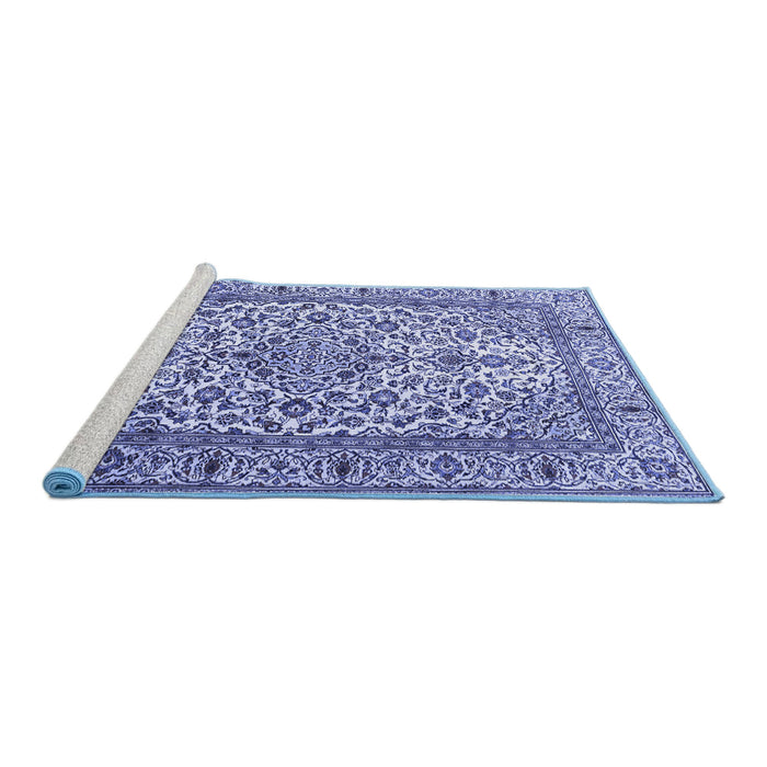 Sideview of Machine Washable Persian Blue Traditional Rug, wshtr1332blu