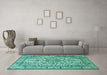 Machine Washable Persian Turquoise Traditional Area Rugs in a Living Room,, wshtr1332turq