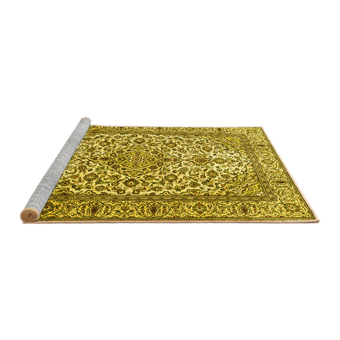 Sideview of Machine Washable Persian Yellow Traditional Rug, wshtr1332yw