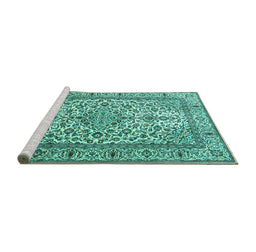Sideview of Machine Washable Persian Turquoise Traditional Area Rugs, wshtr1332turq