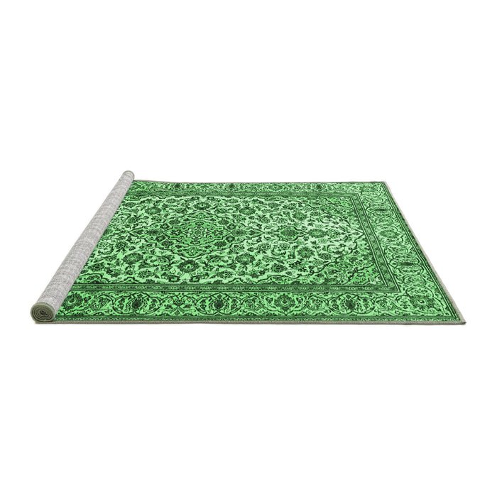 Sideview of Machine Washable Persian Emerald Green Traditional Area Rugs, wshtr1332emgrn