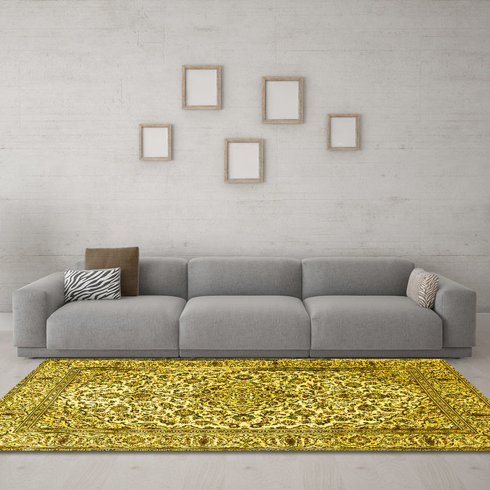 Machine Washable Persian Yellow Traditional Rug in a Living Room, wshtr1332yw
