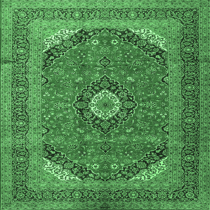 Square Machine Washable Medallion Emerald Green Traditional Area Rugs, wshtr1333emgrn