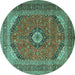 Round Medallion Turquoise Traditional Rug, tr1333turq