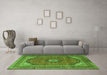 Machine Washable Medallion Green Traditional Area Rugs in a Living Room,, wshtr1333grn