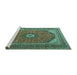 Sideview of Machine Washable Medallion Turquoise Traditional Area Rugs, wshtr1333turq