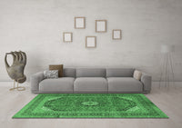 Machine Washable Medallion Emerald Green Traditional Rug, wshtr1333emgrn