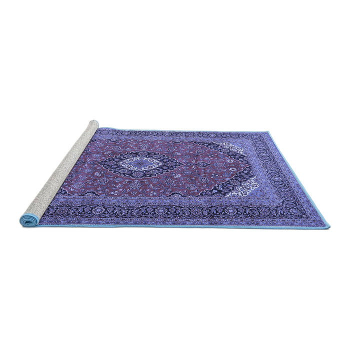 Sideview of Machine Washable Medallion Blue Traditional Rug, wshtr1333blu
