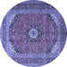 Round Machine Washable Medallion Blue Traditional Rug, wshtr1333blu