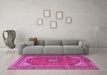 Machine Washable Medallion Pink Traditional Rug in a Living Room, wshtr1333pnk