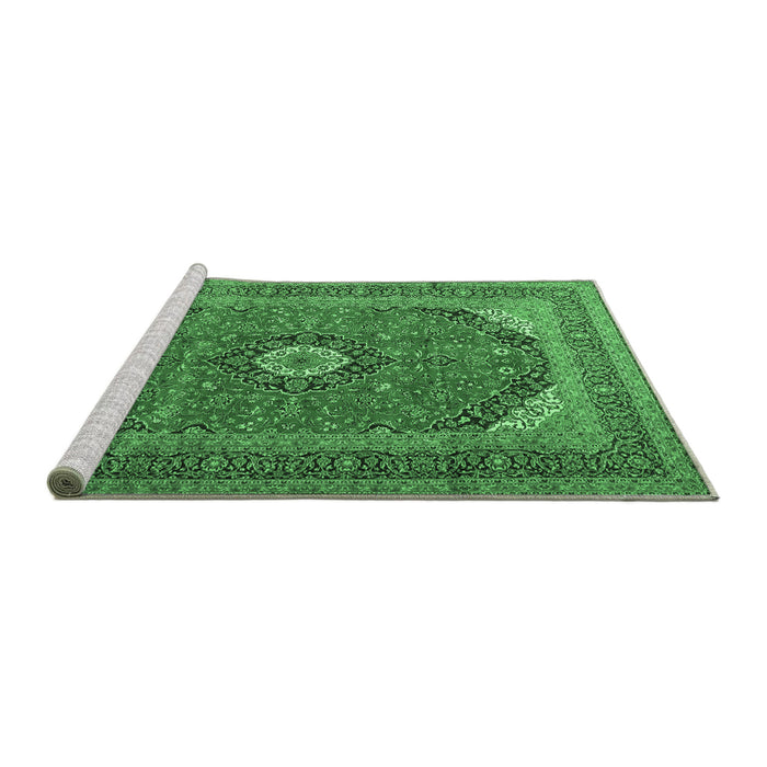 Sideview of Machine Washable Medallion Emerald Green Traditional Area Rugs, wshtr1333emgrn