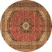 Round Machine Washable Medallion Brown Traditional Rug, wshtr1333brn