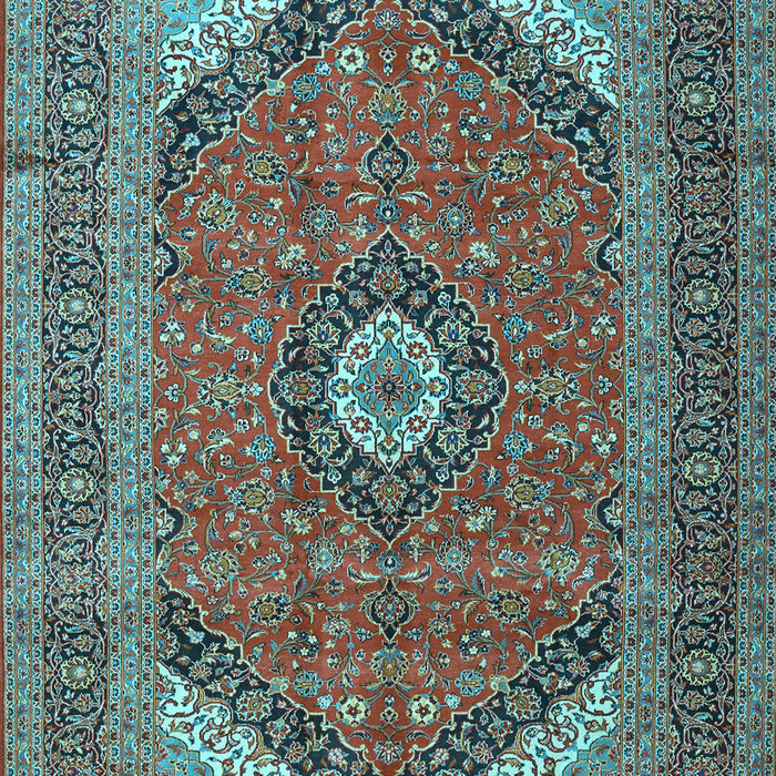 Machine Washable Medallion Light Blue Traditional Rug, wshtr1333lblu