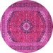 Round Machine Washable Medallion Pink Traditional Rug, wshtr1333pnk