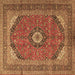 Square Machine Washable Medallion Brown Traditional Rug, wshtr1333brn