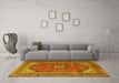 Machine Washable Medallion Yellow Traditional Rug in a Living Room, wshtr1333yw