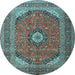 Round Machine Washable Medallion Light Blue Traditional Rug, wshtr1333lblu