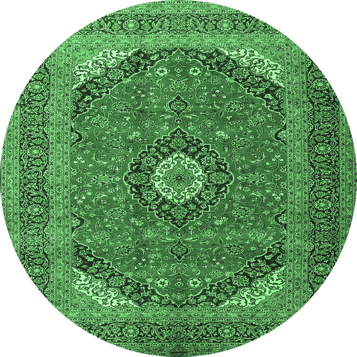 Round Machine Washable Medallion Emerald Green Traditional Area Rugs, wshtr1333emgrn