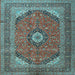 Square Machine Washable Medallion Light Blue Traditional Rug, wshtr1333lblu