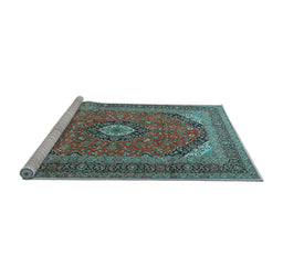 Sideview of Machine Washable Medallion Light Blue Traditional Rug, wshtr1333lblu