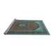 Sideview of Machine Washable Medallion Light Blue Traditional Rug, wshtr1333lblu