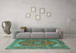 Machine Washable Medallion Turquoise Traditional Area Rugs in a Living Room,, wshtr1333turq