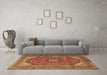 Machine Washable Medallion Brown Traditional Rug in a Living Room,, wshtr1333brn