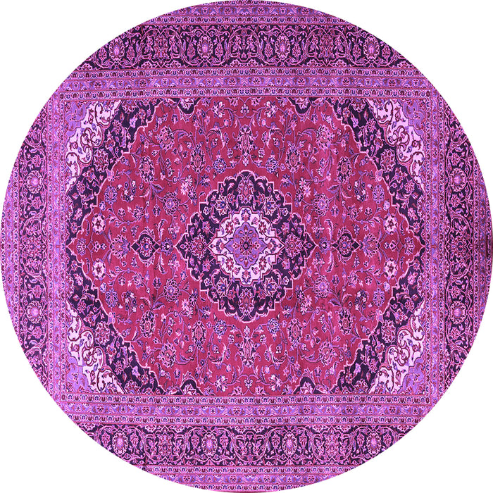 Round Machine Washable Medallion Purple Traditional Area Rugs, wshtr1333pur