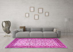 Machine Washable Persian Pink Traditional Rug in a Living Room, wshtr1334pnk