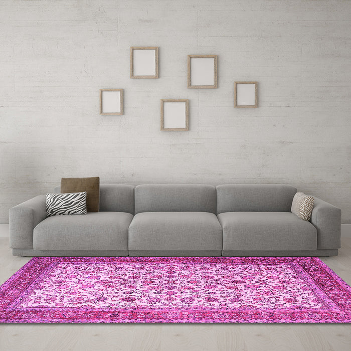 Machine Washable Persian Pink Traditional Rug in a Living Room, wshtr1334pnk