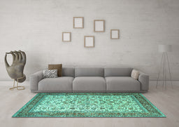 Machine Washable Persian Turquoise Traditional Area Rugs in a Living Room,, wshtr1334turq