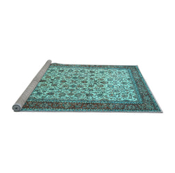 Sideview of Machine Washable Persian Light Blue Traditional Rug, wshtr1334lblu