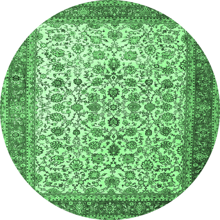 Round Machine Washable Persian Emerald Green Traditional Area Rugs, wshtr1334emgrn