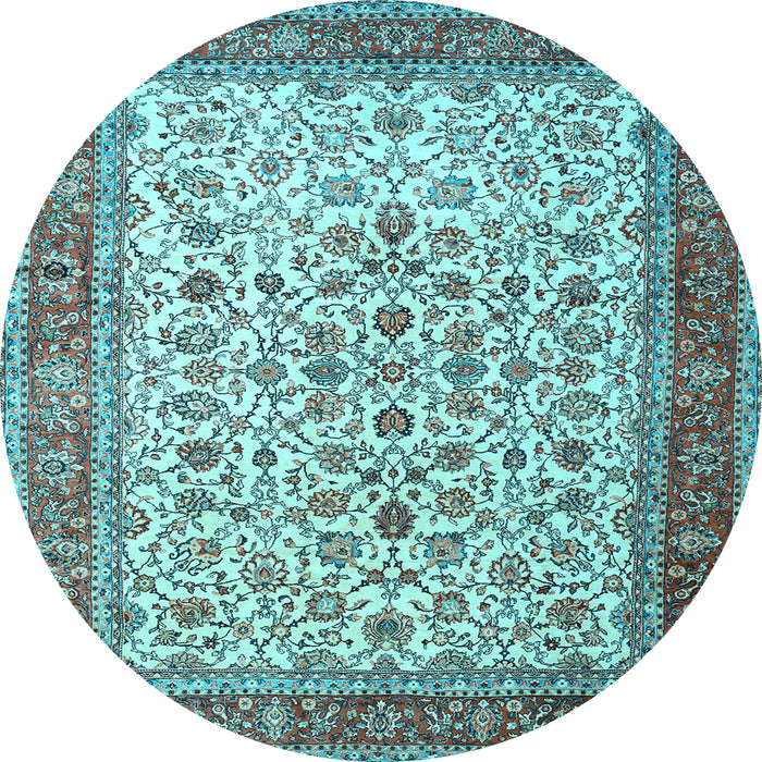 Round Machine Washable Persian Light Blue Traditional Rug, wshtr1334lblu