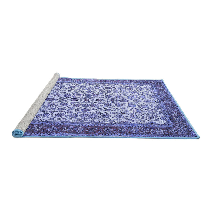 Sideview of Machine Washable Persian Blue Traditional Rug, wshtr1334blu