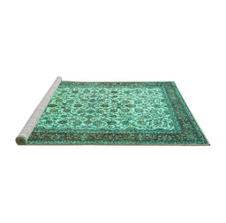 Sideview of Machine Washable Persian Turquoise Traditional Area Rugs, wshtr1334turq