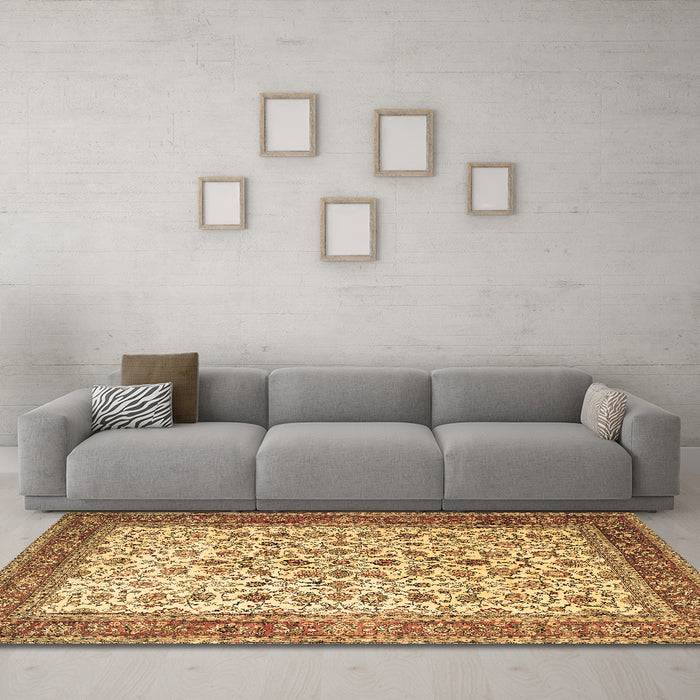 Machine Washable Persian Brown Traditional Rug in a Living Room,, wshtr1334brn