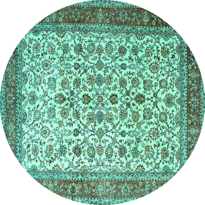 Round Machine Washable Persian Turquoise Traditional Area Rugs, wshtr1334turq