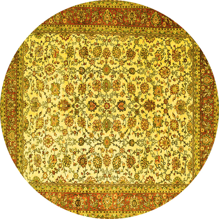 Round Persian Yellow Traditional Rug, tr1334yw