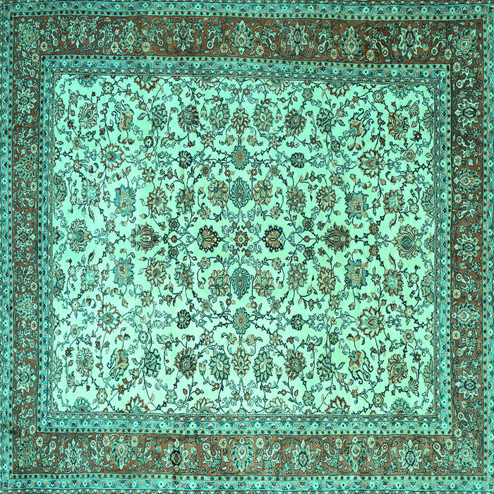 Square Machine Washable Persian Turquoise Traditional Area Rugs, wshtr1334turq