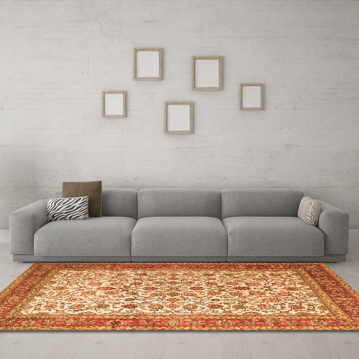 Machine Washable Persian Orange Traditional Area Rugs in a Living Room, wshtr1334org
