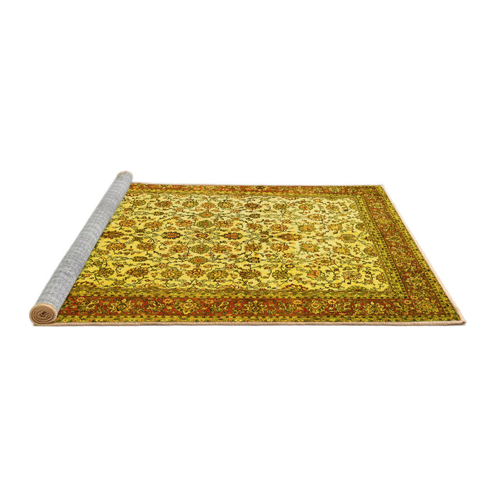 Sideview of Machine Washable Persian Yellow Traditional Rug, wshtr1334yw