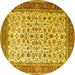 Round Machine Washable Persian Yellow Traditional Rug, wshtr1334yw