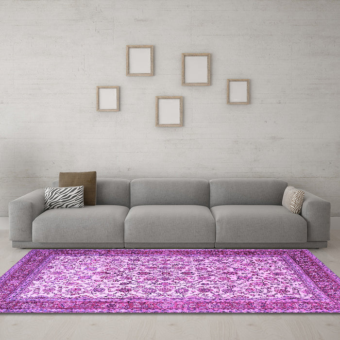 Machine Washable Persian Purple Traditional Area Rugs in a Living Room, wshtr1334pur
